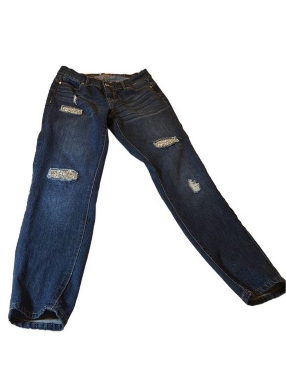 Juicy Couture skinny jeans Y2K Dark wash distressed glittery patches Size 6 - Picture 6 of 16